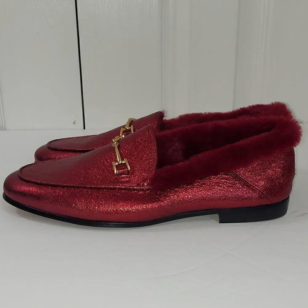 Sam Edelman Loraine Leather Faux Fur Burgundy Loafers
